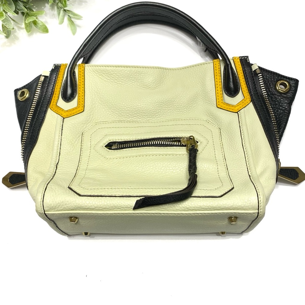 OrYany Yellow Black Colorblock Pebbled Italian Leather Crossbody Satchel Bag